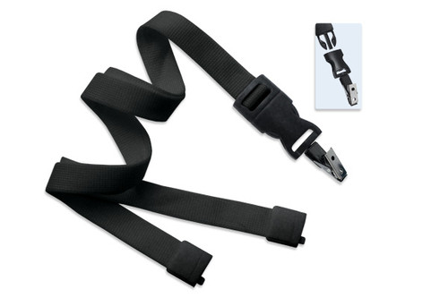 5/8" (16 mm) Lanyard with Breakaway & DTACH Bulldog Clip (100/pk)