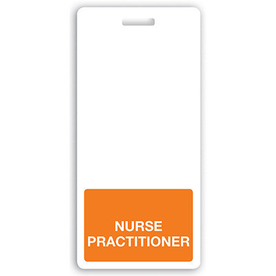 Vertical "NURSE PRACTITIONER" Badge Buddies, Orange bar, 2.13" x 4.5" (25/pk)