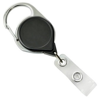 Black Carabiner Badge Reel with Strap and Clip (25/pk)