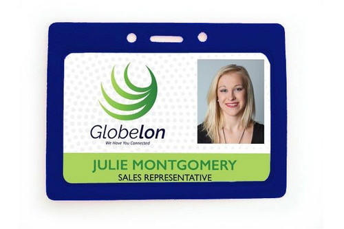 Vinyl Horizontal Badge Holder with Royal Blue Color Frame, 3.5" x 2.13" (100/pk)