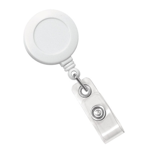 White Badge Reel with Clear Vinyl Strap & Belt Clip (25/pk)