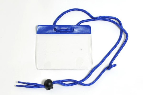 Vinyl Horizontal Holder with Blue Color Bar and Neck Cord, 3.85" x 2.68" (100/pk)