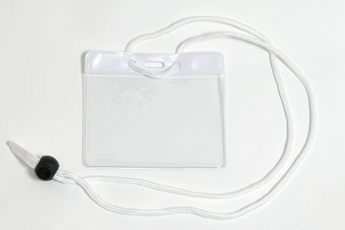Vinyl Horizontal Holder with White Color Bar and Neck Cord, 3.85" x 2.68" (100/pk)