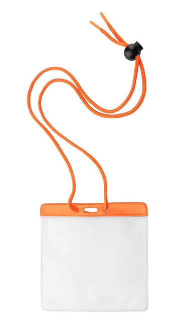 Vinyl Horizontal Holder with Orange Color Bar and Neck Cord, 4.38" x 3.75" (100/pk)