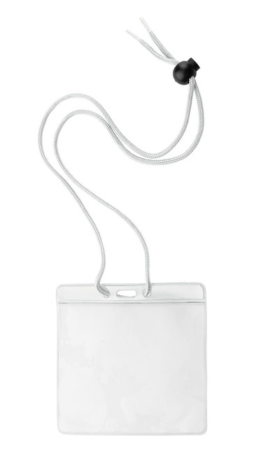 Vinyl Horizontal Holder with White Color Bar and Neck Cord, 4.38" x 3.75" (100/pk)
