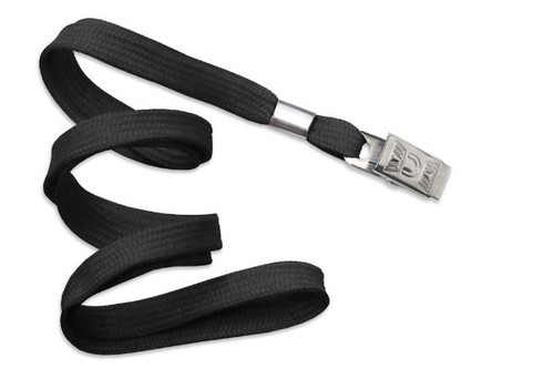3/8" Black Lanyard with Nickel-Plated Steel Bulldog Clip