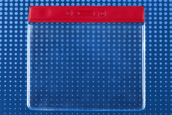 Vinyl Horizontal Badge Holder with Red Color Bar, 4" x 3" (100/pk)