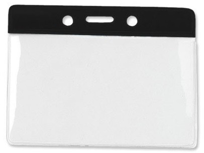 Clear Vinyl Horizontal Badge Holder with Black Color Bar, 3.85" x 2.68" (100/pk)