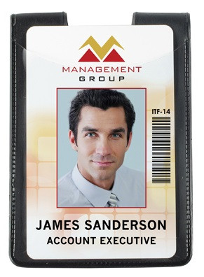 Black Vinyl Vertical 2-Pocket Magnetic Badge Holder with Thumb-Notch, 2.25" x 3.38" (50/pk)