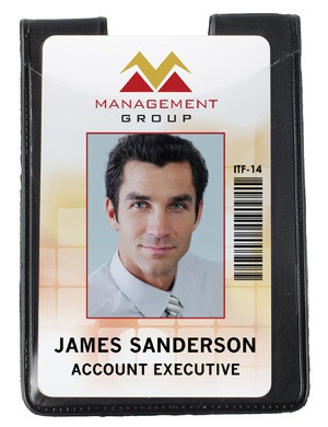 Black Vinyl Vertical 1-Pocket Magnetic Badge Holder with Thumb-Notch 2.35" x 3.25" (50/pk)