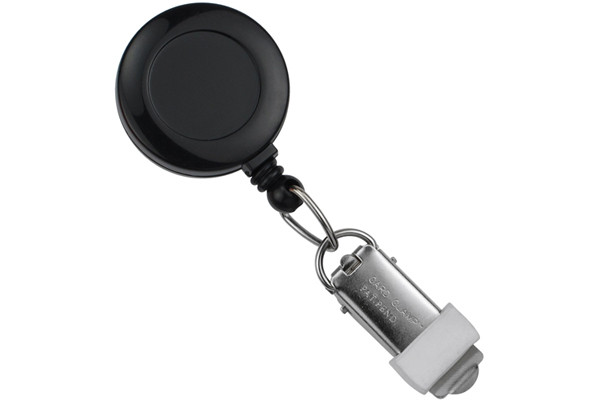 Black Round Badge Reel With Card Clamp And Slide Clip (25/pk)