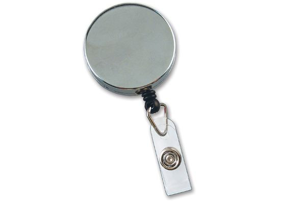 Chrome Heavy Duty Badge Reel with Nylon Cord Clear Vinyl Strap & Belt Clip (25/pk)