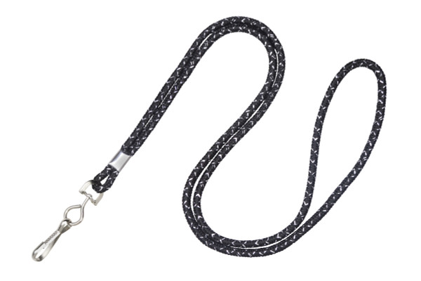 1/8" Black & Silver Metallic Lanyard with Swivel-Hook (100/pk)