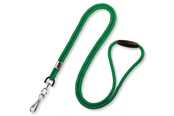 Green 1/8" Black Round Braided Breakaway Lanyard, Swivel Hook (100/pk)
