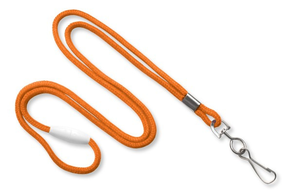 Orange 1/8" Black Round Braided Breakaway Lanyard, Swivel Hook (100/pk)