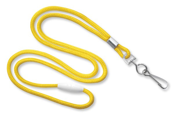 Yellow 1/8" Black Round Braided Breakaway Lanyard, Swivel Hook (100/pk)