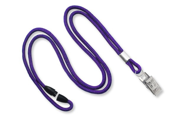 Purple 1/8 Round Braided Breakaway Lanyard, Bulldog Clip (100/pk)