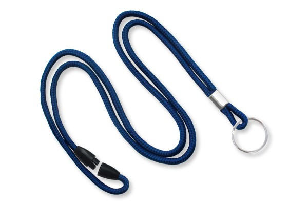 Navy Blue 1/8 Round Braided Breakaway Lanyard, Split Ring (100/pk)
