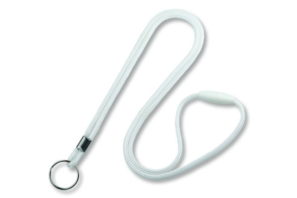 White 1/8 Round Braided Breakaway Lanyard, Split Ring (100/pk)