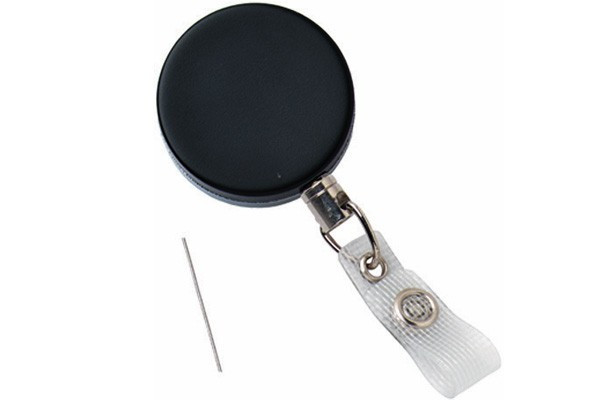 Black /Chrome Heavy-Duty Badge Reel with Wire Cord Reinforced Vinyl Strap & Belt Clip (25/pk)