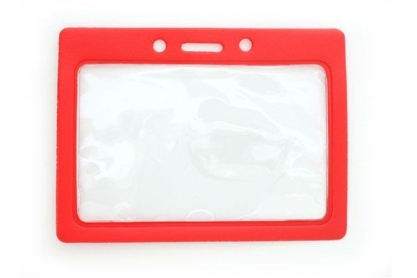 Vinyl Horizontal Badge Holder with Red Color Frame, 3.5" x 2.13" (100/pk)