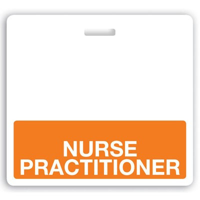 Horizontal "NURSE PRACTITIONER" Badge Buddies with Orange bar, 3.38" x 3.09" (25/pk)