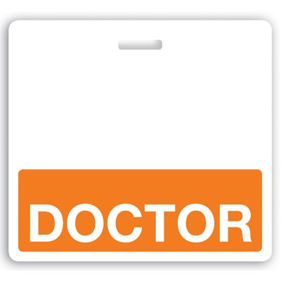 Horizontal "Doctor" Badge Buddies with Orange bar, 3.38" x 3.09" (25/pk)
