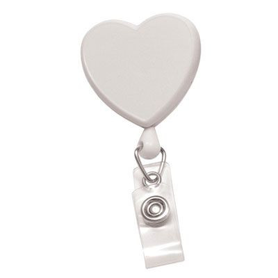White Translucent Heart-Shaped Badge Reel with Clear Vinyl Strap & Swivel Spring Clip (25/pk)