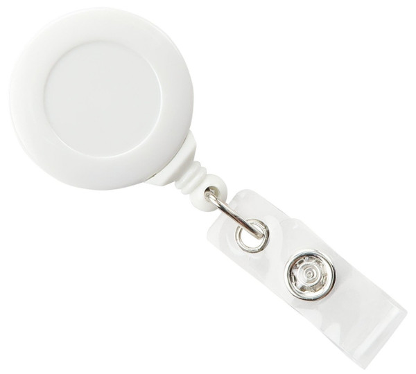 White Badge Reel with Clear Vinyl Strap & Swivel Spring Clip (25/pk)