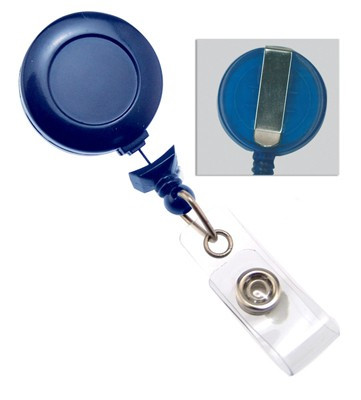 Royal Blue No-Twist Badge Reel with Clear Vinyl Strap & Belt Clip (25/pk)