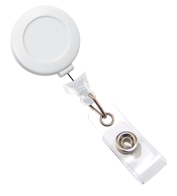 White No-Twist Badge Reel with Clear Vinyl Strap & Belt Clip (25/pk)