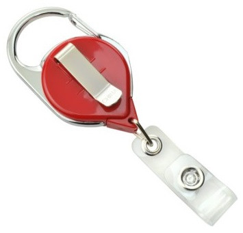 Red Carabiner Badge Reel with Strap and Clip (25/pk)