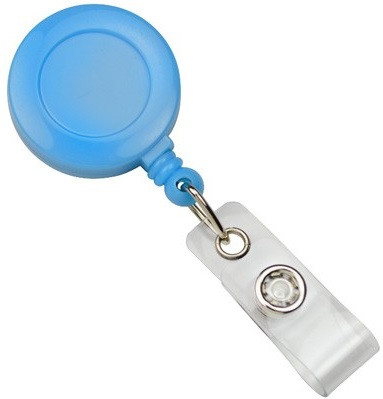 Neon Blue Round Badge Reel with Slide-Type Belt Clip and Clear Vinyl Strap (25/pk)