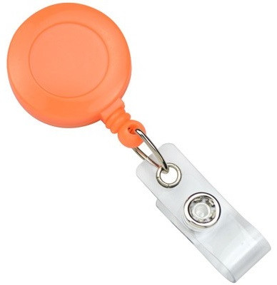 Neon Orange Round Badge Reel with Slide-Type Belt Clip and Clear Vinyl Strap (25/pk)