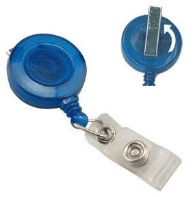 Translucent Royal Blue Round Badge Reel With Strap And Swivel Clip (25/pk)