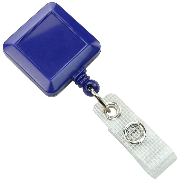 Blue Square Badge Reel with Reinforced Vinyl Strap & Belt Clip (25/pk)