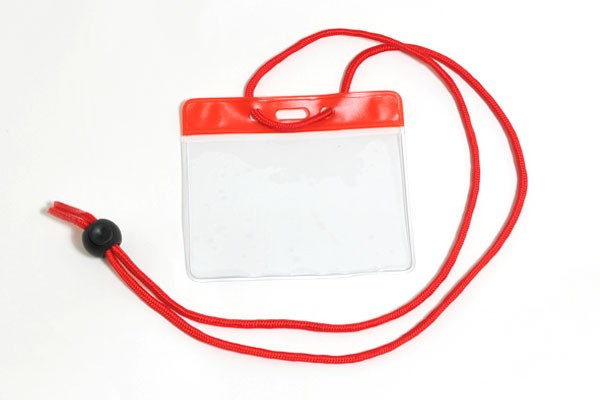 Vinyl Horizontal Holder with Red Color Bar and Neck Cord, 3.85" x 2.68" (100/pk)