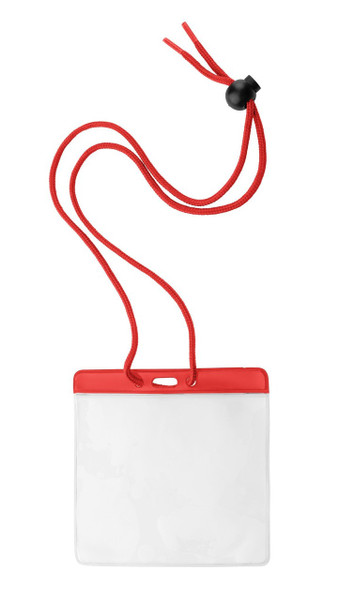 Vinyl Horizontal Holder with Red Color Bar and Neck Cord, 4.38" x 3.75" (100/pk)
