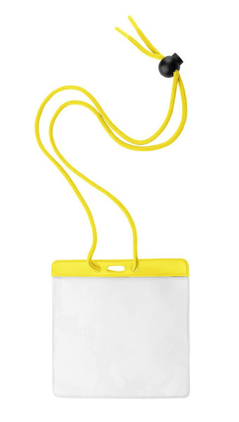 Vinyl Horizontal Holder with Yellow Color Bar and Neck Cord, 4.38" x 3.75" (100/pk)