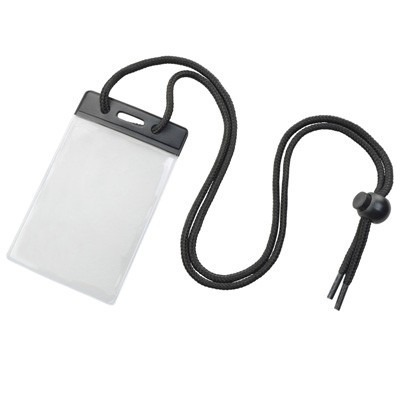 Vinyl Vertical Holder with Black Color Bar and Neck Cord (100/pk)