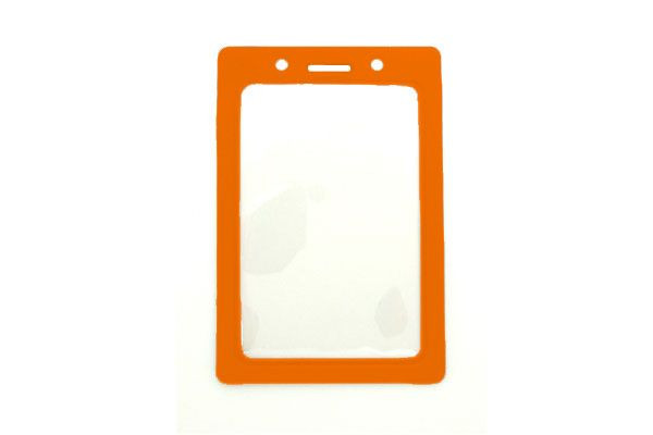 Clear Vinyl Vertical Badge Holder with Orange Color Frame, 2.25" x 3.44" (100/pk)