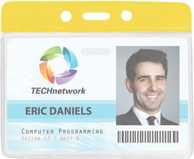Clear Vinyl Horizontal Badge Holder with Yellow Color Bar, 3.85" x 2.68" (100/pk)
