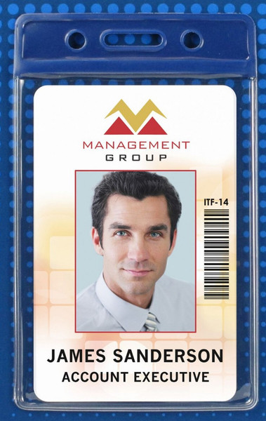 Clear Vinyl Vertical Badge Holder with Blue Color Bar, 3.75" x 2.63"(100/pk)