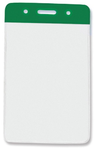 Clear Vinyl Vertical Badge Holder with Green Color Bar, 3.75" x 2.63"(100/pk)