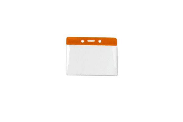 Vinyl Horizontal Badge Holder with Orange Color Bar, 3.75" x 2.63" (100/pk)