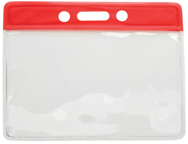 Vinyl Horizontal Badge Holder with Red Color Bar, 3.75" x 2.63" (100/pk)