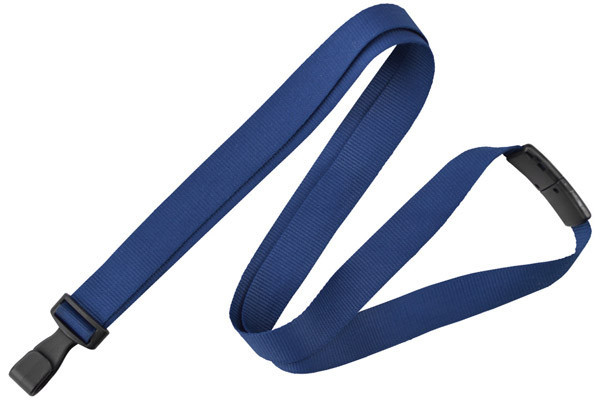 Navy Blue 5/8" (16 mm) Lanyard with Breakaway & "No-Twist" Wide Plastic Hook (100/pk)