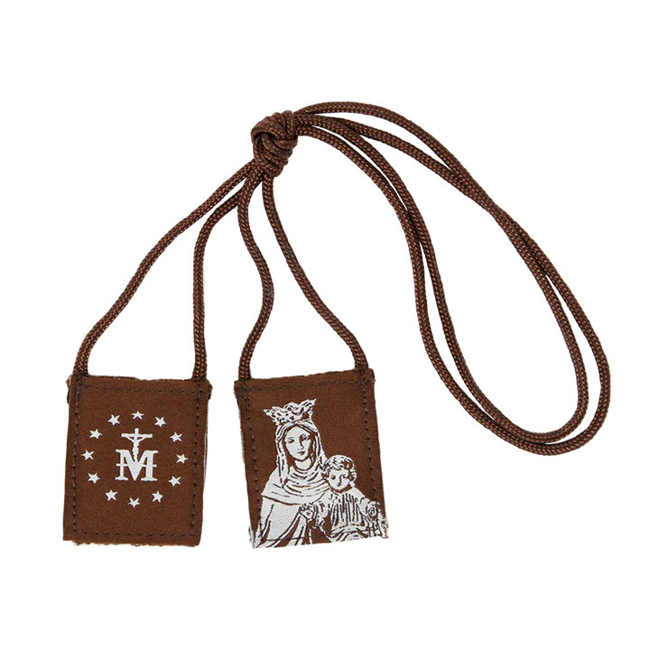 Premium Brown Scapular, Brown & Cream, Our Lady of Mt. Carmel with Promise 1