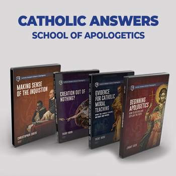 This Special Offering of our School of Apologetics online courses includes:

    Beginning Apologetics taught by Jimmy Akin
    Evidence for Catholic Moral Teaching taught by Trent Horn
    Making Sense of the Inquisition taught by Christopher Check
    Creation Out of Nothing? taught by Trent Horn