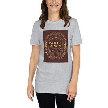 Front view of Pax et Bonum T-Shirt in sport grey, featuring bold lettering and a comfortable unisex fit.